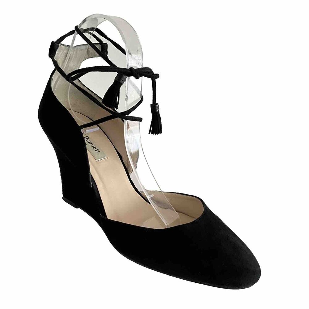 LK Bennett London Suede Tie Up Pumps Made in Spain Black 40